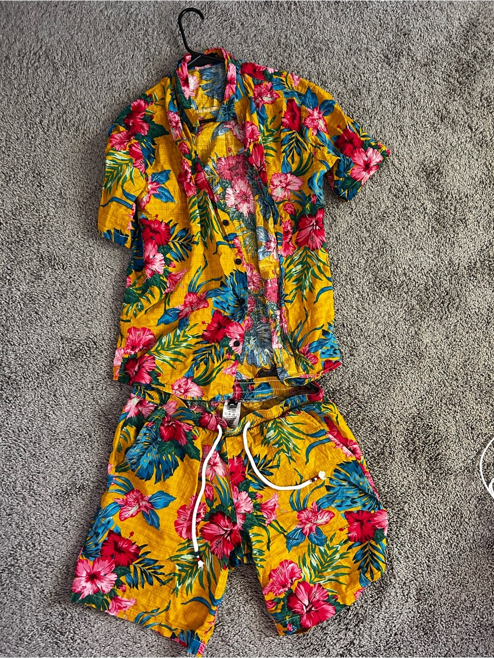 Men's Yellow Floral Short Sleeve Shirt & Shorts set